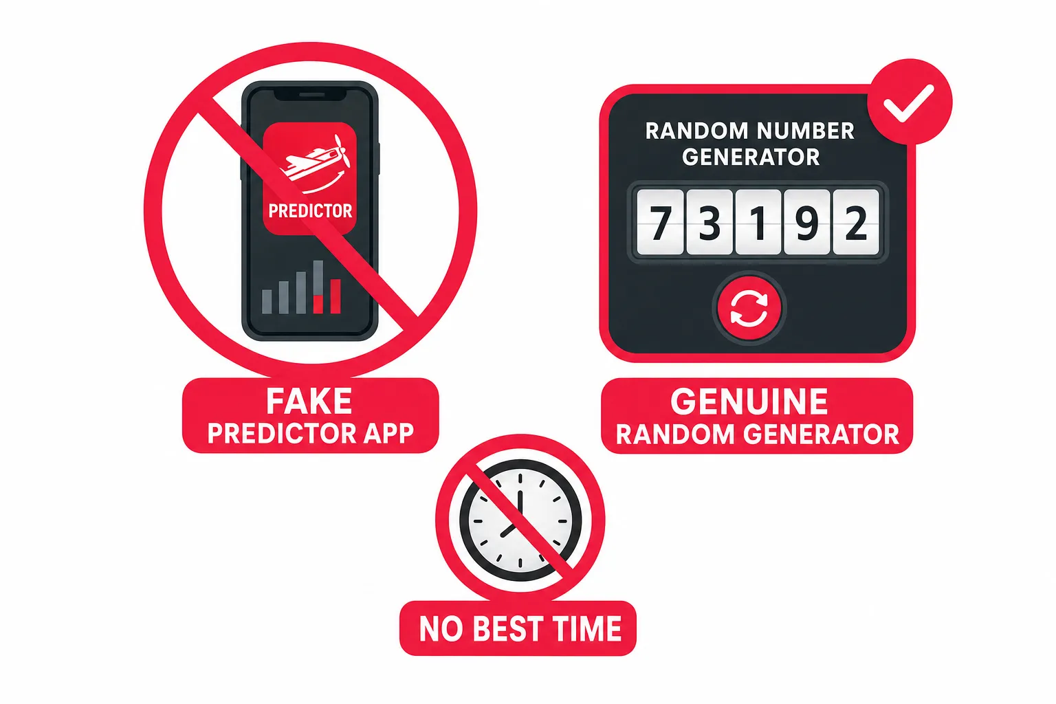 Warning card debunking fake Aviator predictor apps